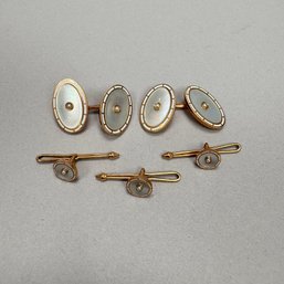 14k Gold And Pearl Cufflinks & Three Studs, Krementz & Co., Newark, New Jersey