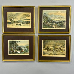 Set Of Four Currier & Ives Reproduction Prints, 20th Century