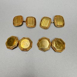 Two Sets Of 10k And 14k Yellow Gold Cufflinks