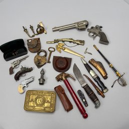 Group Of Vintage Toy Cap Guns, Swords, Knives, Letter Openers & Other Desk Findings, 19th To Mid-20th Century