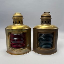 Pair Of 'Perko' Brass Boat Lanterns, Perkins, Marine Lamp & Hardware Corp., Brooklyn, New York, 1931-1961