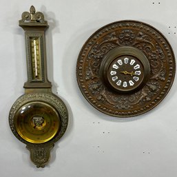German Brass Wall Clock And A Modern Brass Barometer