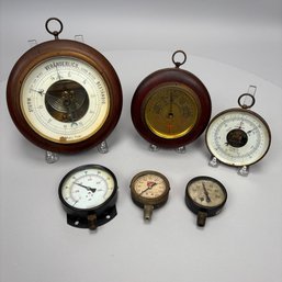 Three German And American Barometers And Three American Pressure Gauges