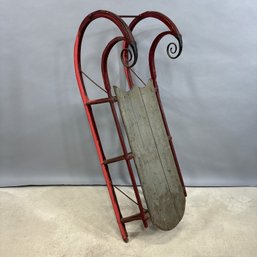 American Paint-Decorated Wood And Iron Children's Sled, 19th Century