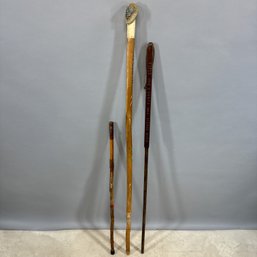 Carved New Hampshire Gov. Craig Benson Staff, A 'Scorpion' Staff & A Carved & Paint-Decorated Walking Stick