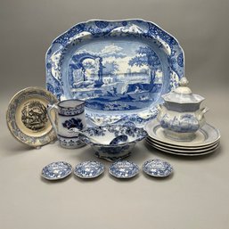 Group English & French Flow Blue & Printed Wares