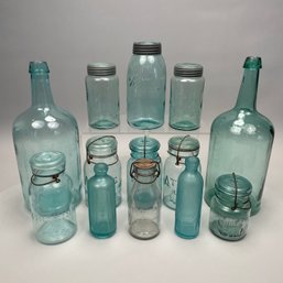 Group Of Molded And Pressed Glass Bottles & Jars