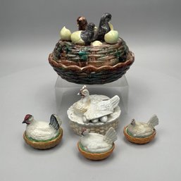 Majolica Chicks Tureen & Four Chicken Tureens