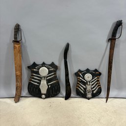 Two Philippines Visayan Swords, An Engraved Sword And Two 'WEAPONS OF MOROLAND' Tourist Plaques