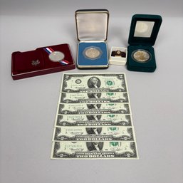 Group Of Assorted United States Coins, Paper Money, US Fractional Currency And Franklin Mint