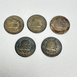 Five United States 1893 Columbian Commemorative Half Dollars