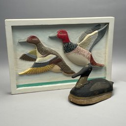 Carved Duck Plaque, E.F. Eldredge,and A Duck Decoy