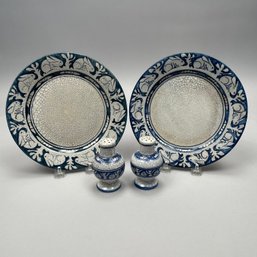 Two Dedham Pottery 'Rabbit' Plates, Salt Shakers
