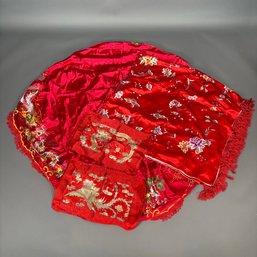 Two Chinese Embroidered Tablecloths And A Pair Of Pillow Covers