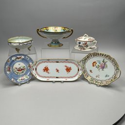 Seven Continental Printed & Painted Porcelain Wares