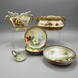 Eight Continental Handpainted Porcelain Wares