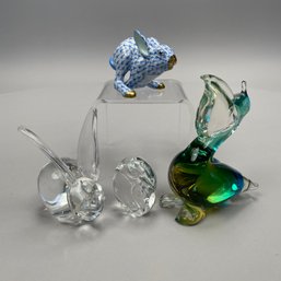 Herend Porcelain Rabbit And Three Glass Figures