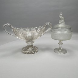 'Westward Ho!' Compote, James Gillinder & Sons, Philadelphia, And A Colorless Brilliant Cut Glass Center Bowl