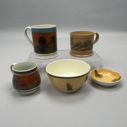 Five British Mochaware Dendritic Seaweed Wares