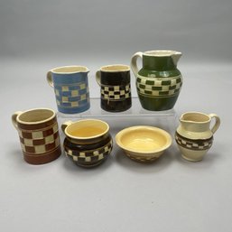 Seven Mochaware Engine-Turned & Slip-Filled Wares