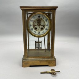 American Brass Crystal Regulator Mantle Clock, Gilbert Clock Factory, Winsted, Connecticut