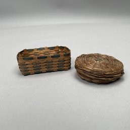 Two Indian Woven Grass & Splint Miniature Baskets
