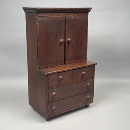 Miniature Stained Pine Step-Back Cupboard