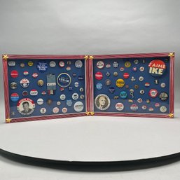 Two Framed Political Button Shadowbox Displays