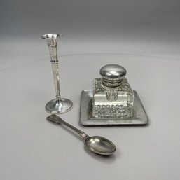 Two American Sterling Silver Table Articles, And An Elkington & Co. Silverplate Tablespoon