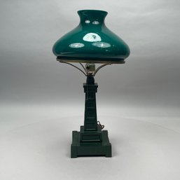 Art Deco Style Painted Metal And Cased Glass Lamp