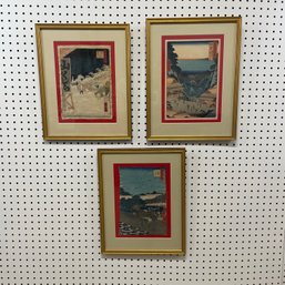 After Hiroshige. Three Japanese Woodblock Prints