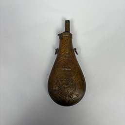 American Stamped Brass 'Peace' Powder Flask
