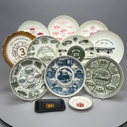 Ten New York Commemorative Fire Deptepartment Plates, An Ashtray And A Tole Tray, 20th Century