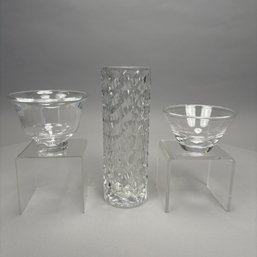 Two Steuben Glass Bowls And An Orrefors Glass Vase, 20th Century