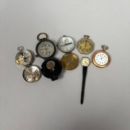 Group Of Compasses And Watches, Including A WWII Compass, Late 19th-20th Century