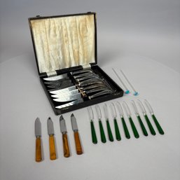 Three Sets Of Knives, Nine Nutpicks And Two Swizzle Sticks, 20th Century