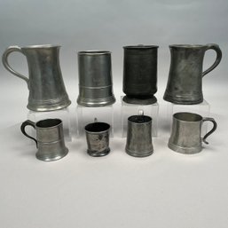 Seven English Pewter Half Pint & Quart Mugs