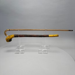American Gold-Filled Presentation Cane, 1873 And A Folk Art Painted Walking Stick