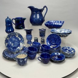 Large Group Of American Blue-Glazed And Blue Spatterware Serving Wares, 20th Century