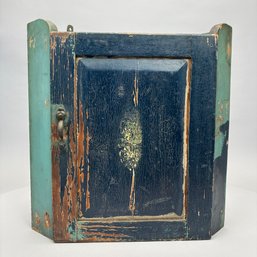 New England Hanging Corner Cupboard In Blue-Green Paint, 19th Century