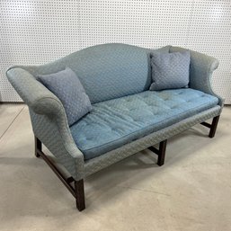 George III Style Upholstered Settee On Mahogany Chinese Chippendale Blind Fret-Carved Leg