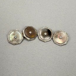 Art Deco 14k Diamond And Mother-of-Pearl Cuff Links