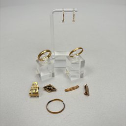 Group Of Assorted Gold Rings, Earrings And Pins