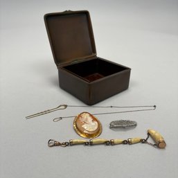 Group Of Gold And Other Jewelry, And A Copper Box, 19th And Early 20th Century