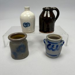 Four Miniature Stoneware And Earthenware Crocks And Jugs, Late 19th-Early 20th Century
