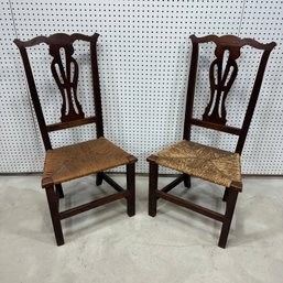 Pair Of Chippendale Side Chairs With Rush Seats
