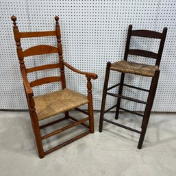 New England Ladderback Armchair & Clerk's Stool