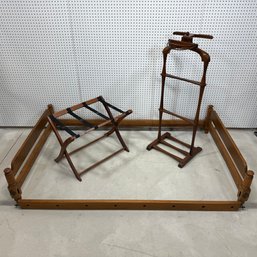 Walnut Trundle Bed, A Luggage Rack And A Costumer.