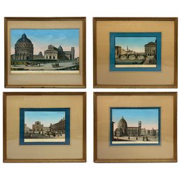 Four Continental Hand-Colored Engravings, 19th Century