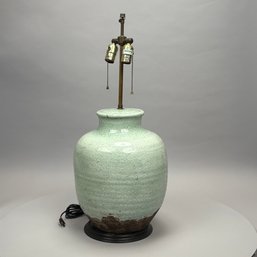 Asian Ceramic Celadon Crackle-Glazed Table Lamp
